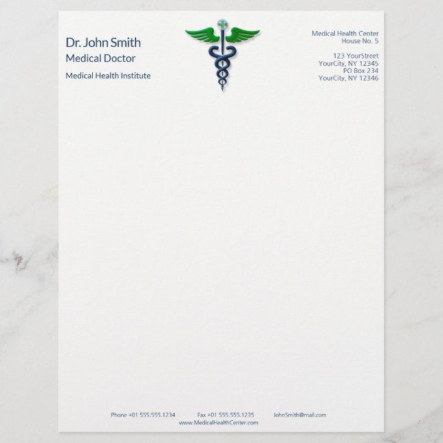 En-tête De Lettre Blue Médicale Caduceus Green Stylish Wings Cross (Devant)