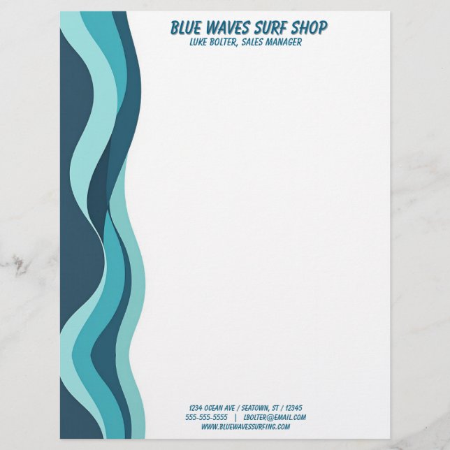 En-tête De Lettre Blue Waves Border Surf Ocean Water Spa (Devant)