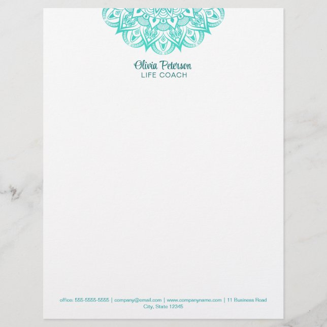 En-tête De Lettre Boho Turquoise Mandala Life Coach (Devant)