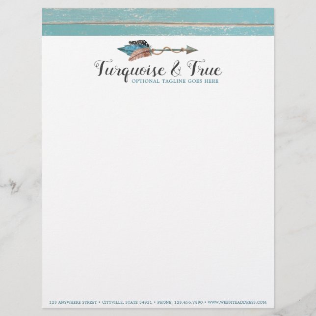 En-tête De Lettre Bois de turquoise et flèche rustiques Boho de (Devant)