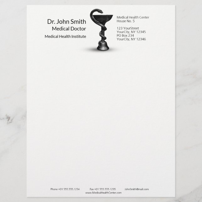 En-tête De Lettre Bol de serpent noir Hygiée Médicale Caducée blanch (Devant)