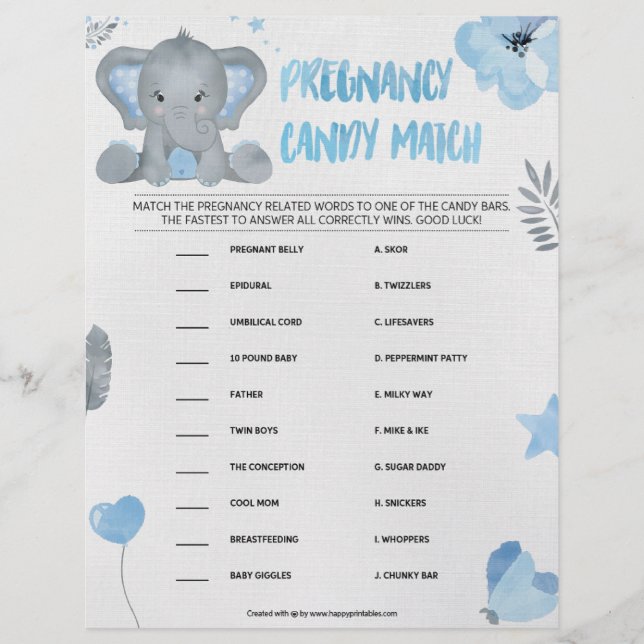 En-tête De Lettre Bonbons de grossesse [Eléphant de bébé [bleu] (Devant)