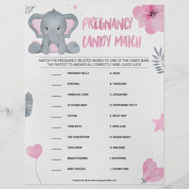 En-tête De Lettre Bonbons de grossesse [Eléphant de bébé [rose] (Devant)