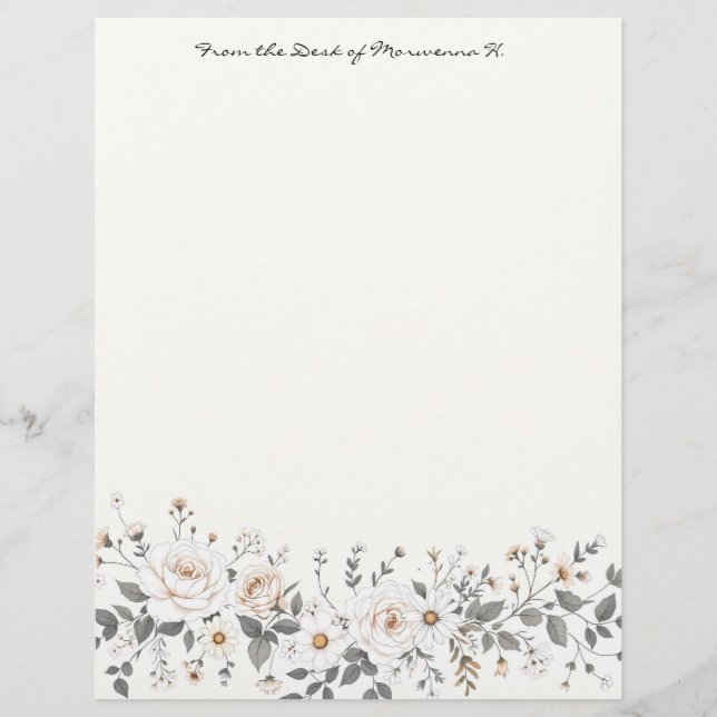 En-tête De Lettre Bordure florale blanche et grise (Devant)