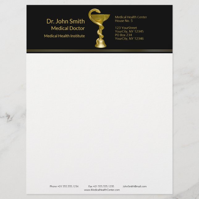 En-tête De Lettre Botte de serpent classique Hygieia Médicale Gold C (Devant)