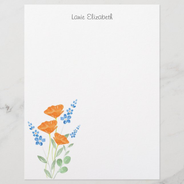 En-tête De Lettre Bouquet d'aquarelle à trois pépites (Devant)
