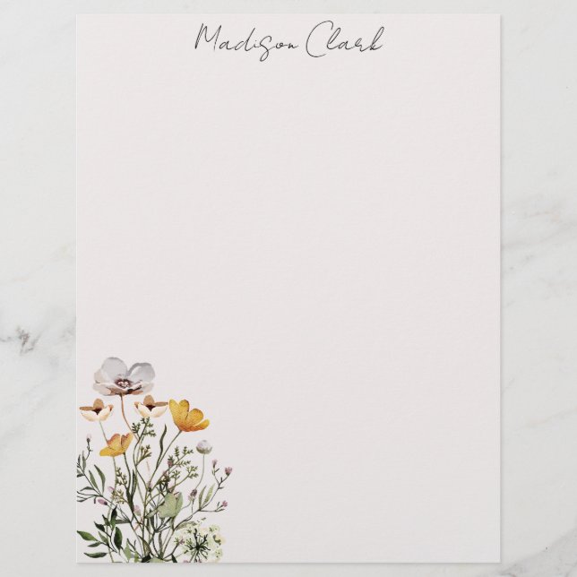 En-tête De Lettre Bouquet Fleur sauvage séché Nom personnalisé (Devant)