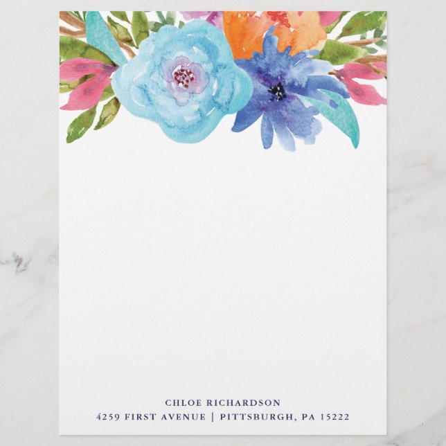 En-tête De Lettre Bouquet floral d'aquarelle vive de | (Devant)