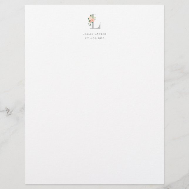 En-tête De Lettre Bouquet floral sur Monogramme personnalisé initial (Devant)