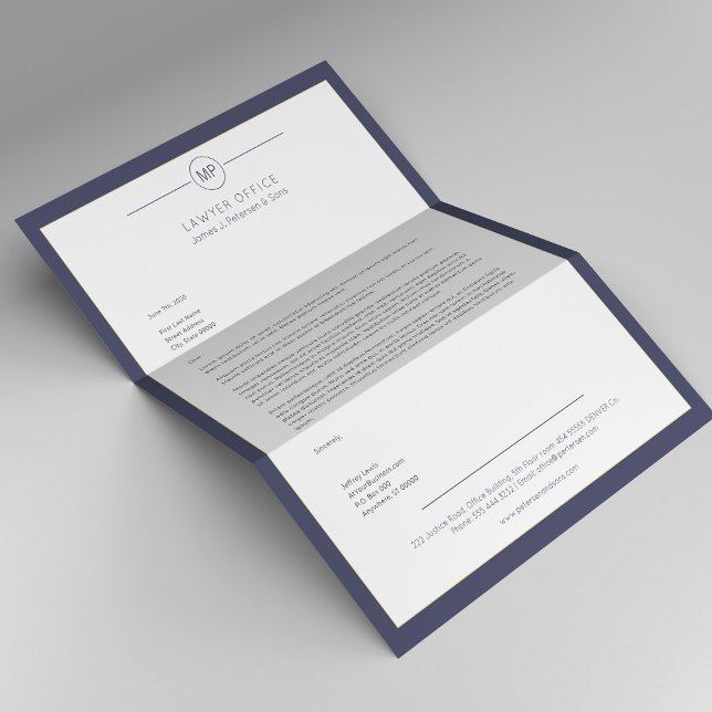 En-tête De Lettre Bureau moderne marine foncé et avocat de monogramm (Créateur téléchargé)