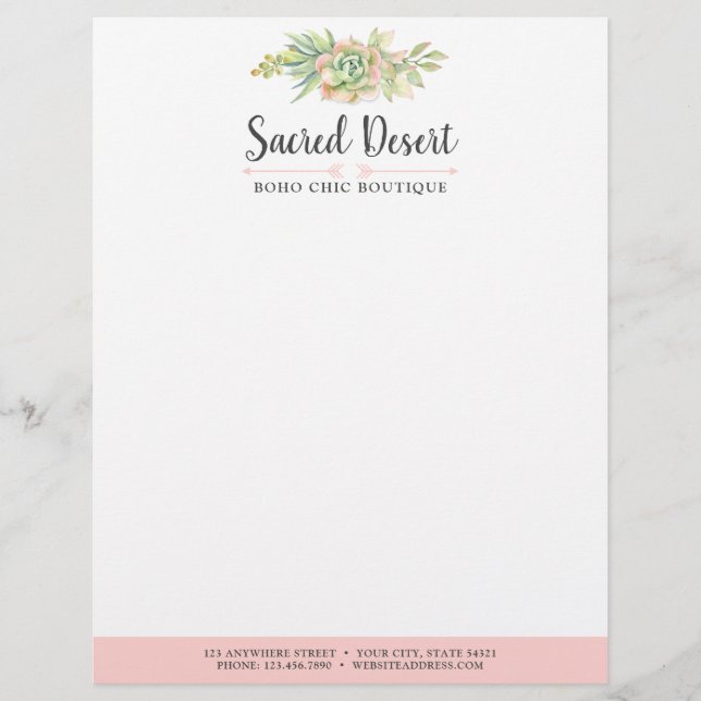 En-tête De Lettre Cactus succulent Boho de désert d'aquarelle (Devant)
