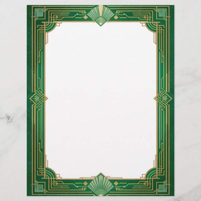 En-tête De Lettre Cadre Art déco or sur vert (Devant)