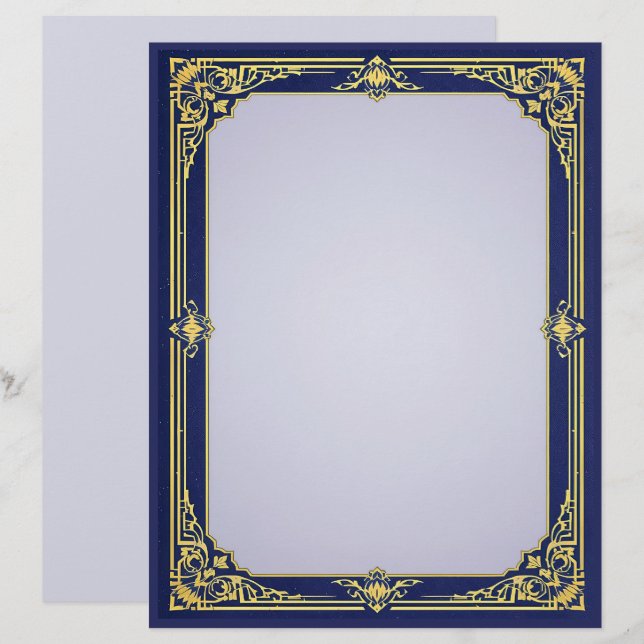 En-tête De Lettre Cadre bleu et or avec Lavender Center (Devant / Derrière)