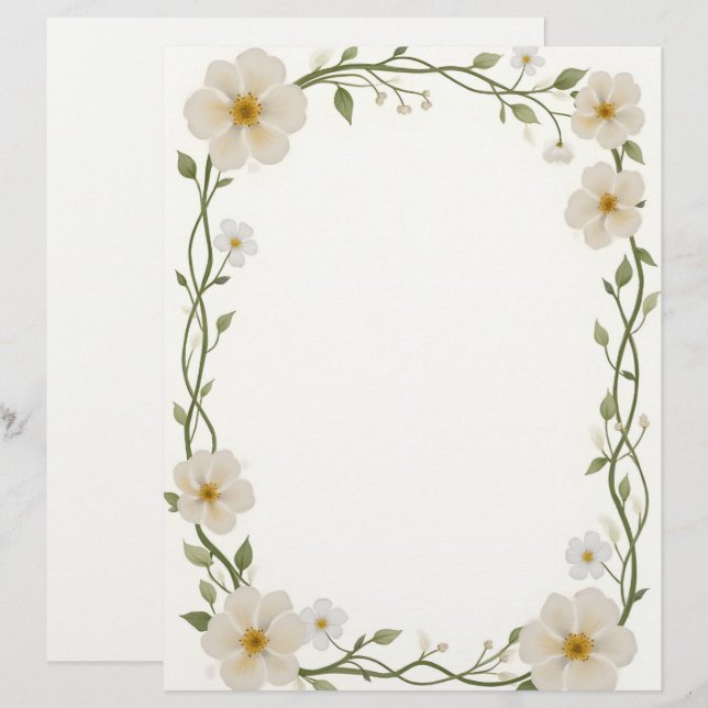 En-tête De Lettre Cadre Rectangle à fleurs blanches (Devant / Derrière)
