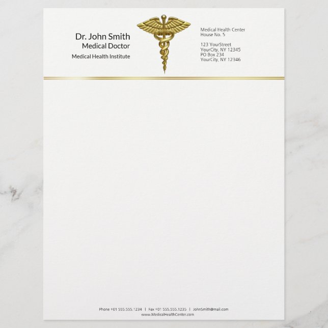 En-tête De Lettre Caducée en or Médicale professionnel (Devant)