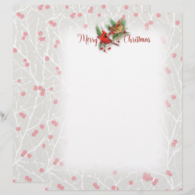 En-tête De Lettre Cardinaux neige Joyeux en-tête de Noël (Devant / Derrière)