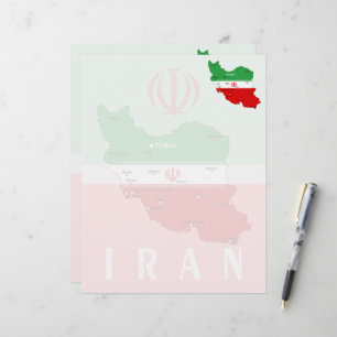 En-tête De Lettre Carte de l'Iran avec drapeau et emblème