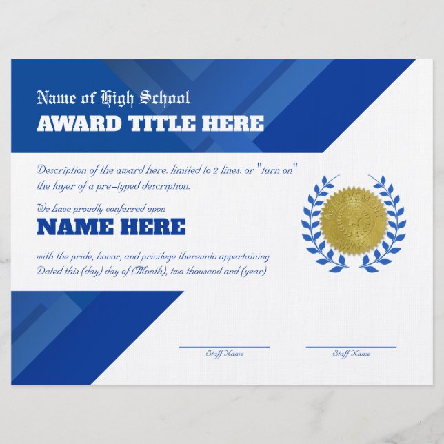 En-tête De Lettre Certificat de reconnaissance BLUE SPORTS (Devant)