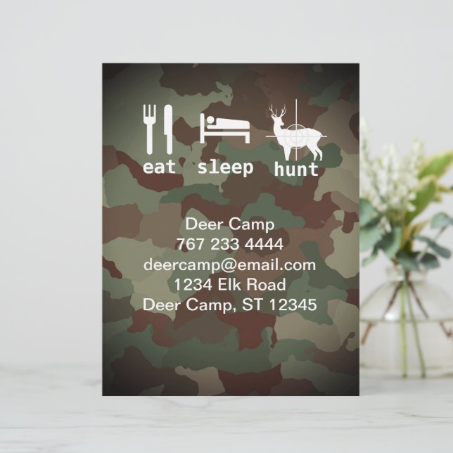 En-tête De Lettre Chasse au sommeil Chasse au Camouflage Invitations (Debout devant)