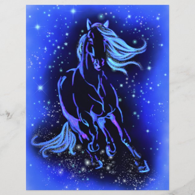 En-tête De Lettre Cheval Courant À Bleu Starry Night En-Tête (Dos)
