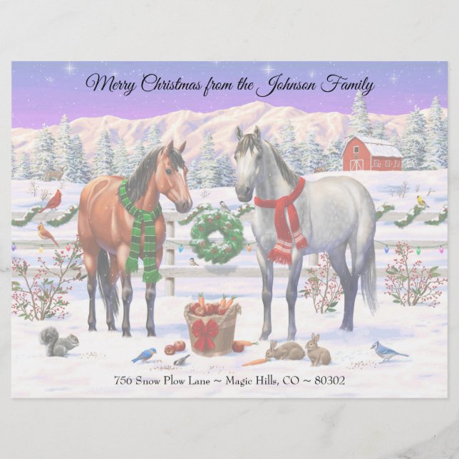En-tête De Lettre Chevaux de Noël en neige (Devant)