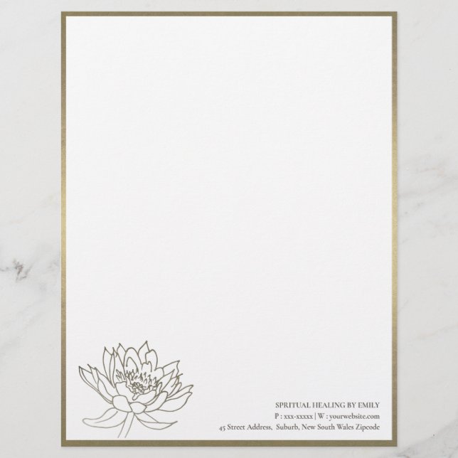 EN-TÊTE DE LETTRE CHIC FAUX PALE GOLD SILVER LOTUS FLOTUS (Devant)
