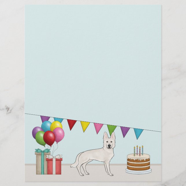 En-tête De Lettre Chien berger allemand blanc Anniversaire coloré (Devant)