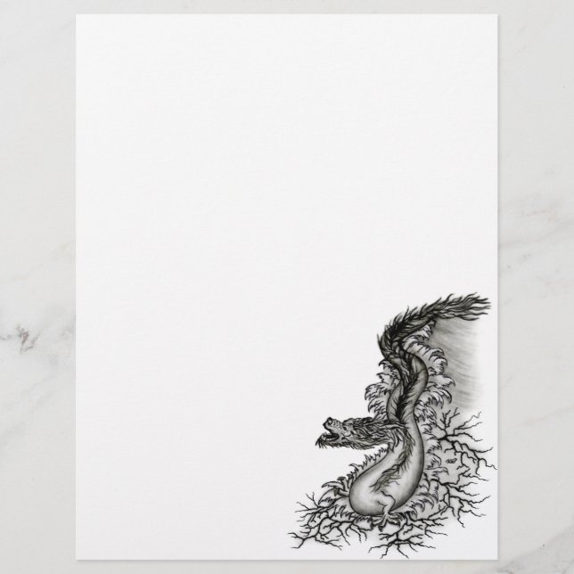 En-tête De Lettre Chine Dragon, noir et blanc Design en Tattoostyl (Devant)