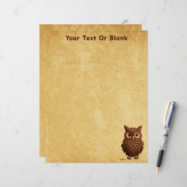 En-tête De Lettre Chouette du cône de pin (Devant/Arrière en situation)