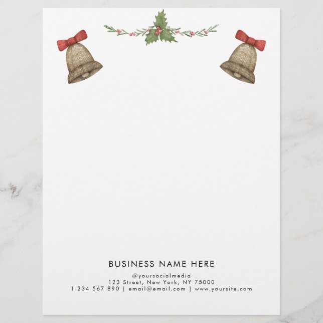En-tête De Lettre Christmas Green Bells Custom Professional Texte (Devant)