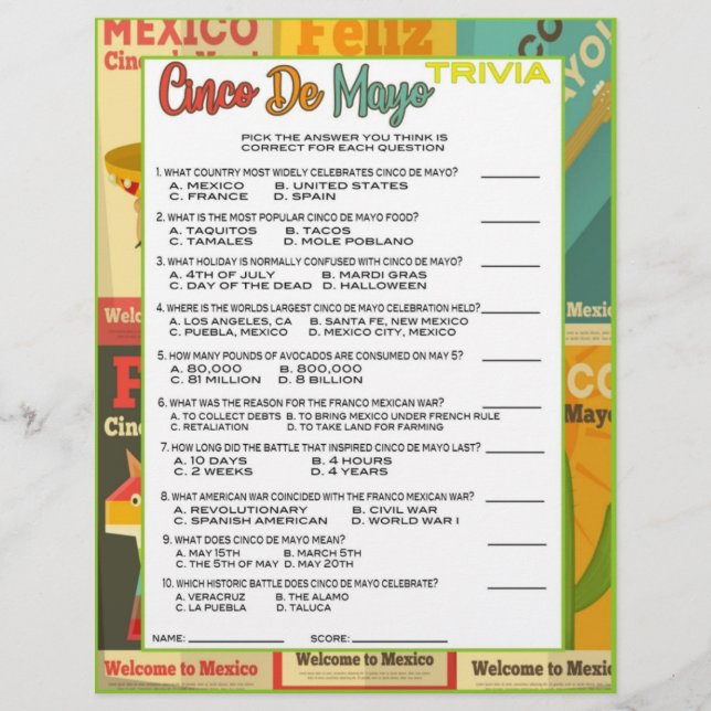 En-tête De Lettre Cinco De Mayo Trivia Jeu (Devant)