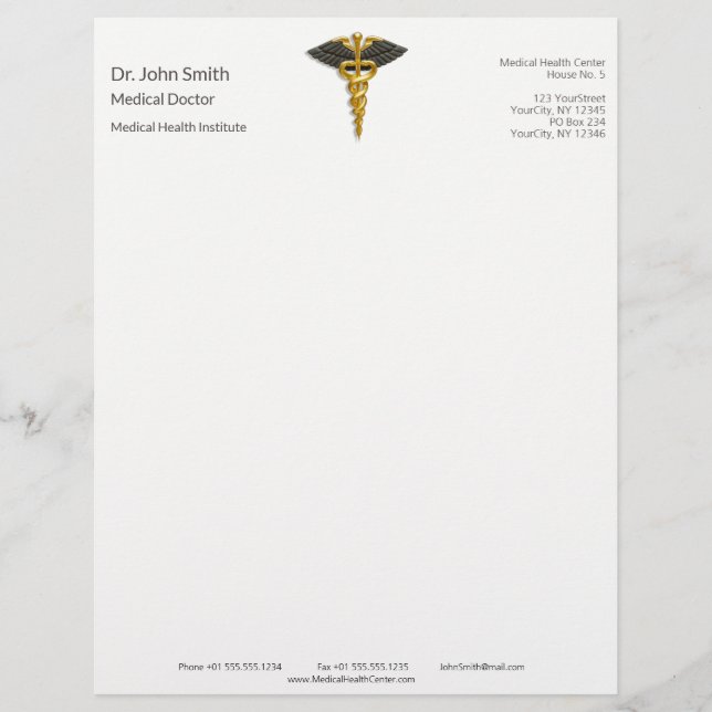 En-tête De Lettre Classy Gold Caduceus Elégant Médicale Black Wings (Devant)