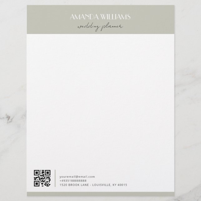 En-tête De Lettre Code QR professionnel classique Matcha (Devant)