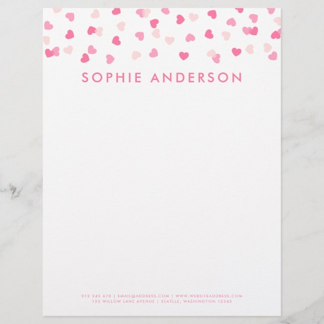 En-tête De Lettre Coeurs roses éparpillés Confetti (Devant)