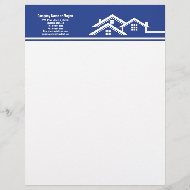 En-tête De Lettre Conception de logos immobiliers bleus et blancs (Devant)
