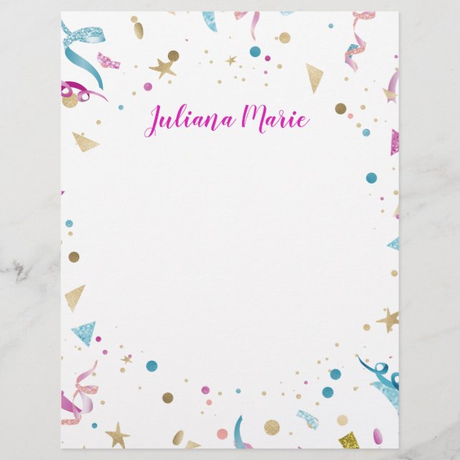 En-tête De Lettre Confetti Party rose et bleu étincelle (Devant)