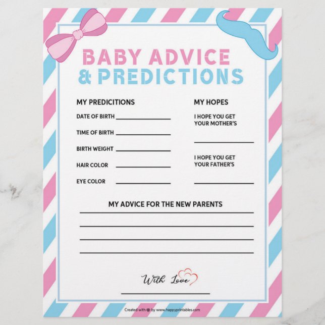 En-tête De Lettre Conseils et prédictions pour bébé [Surprise de gen (Devant)