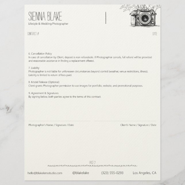 En-tête De Lettre Contrat de photographe de caméra botanique - Page  (Devant)