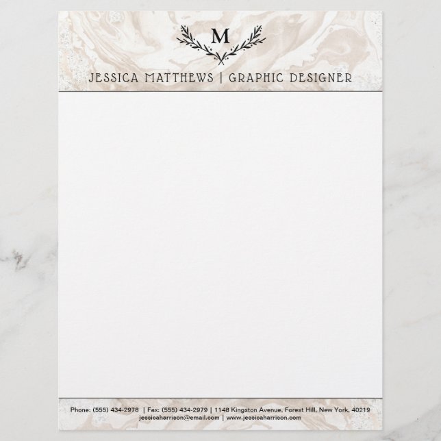 En-tête De Lettre Couronne de monogramme de marbre moderne (Devant)