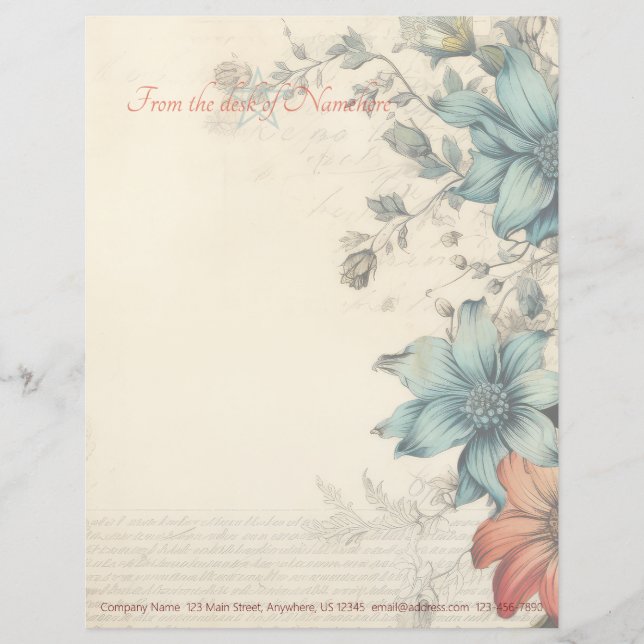 En-tête De Lettre Créez vos propres fleurs orange et bleues victorie (Devant)