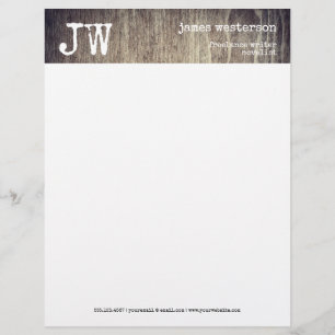 En-tête De Lettre Cru en bois rustique de monogramme simple d'auteur