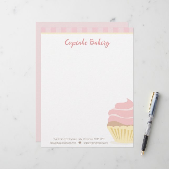En-tête De Lettre Cupcake rose avec en-tête rayures (Devant/Arrière en situation)
