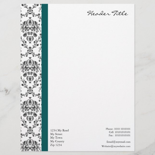 En-tête De Lettre Customisable Damask Regal (Devant)