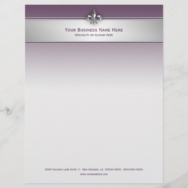 En-tête De Lettre Customisable Eggplant Fleur de Lis Stripe grise moderne (Devant)