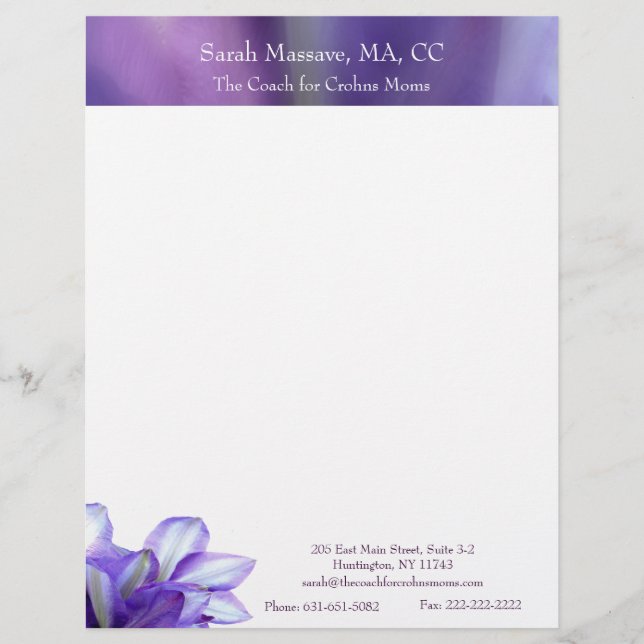 En-tête De Lettre Customisable Élégance florale violette 3 (Devant)
