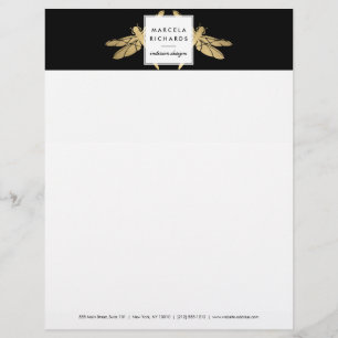 En-tête De Lettre Customisable Elégant Duo de libellules d'or Faux sur Black