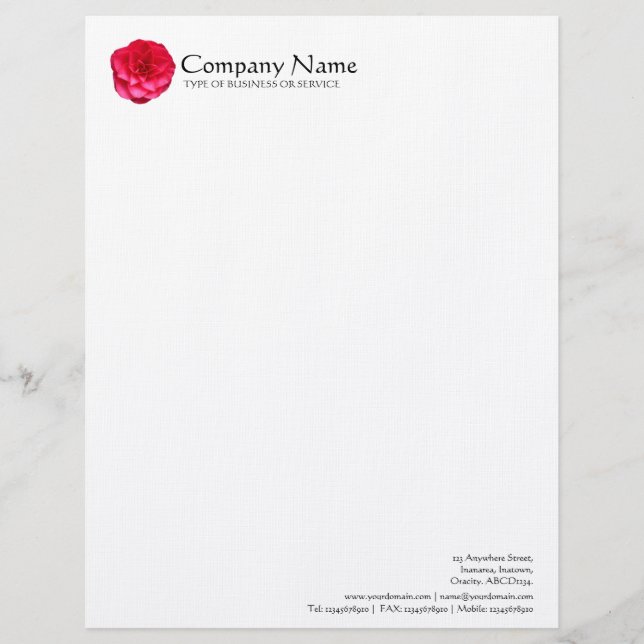En-tête De Lettre Customisable Fleur - Camelia rouge (Devant)