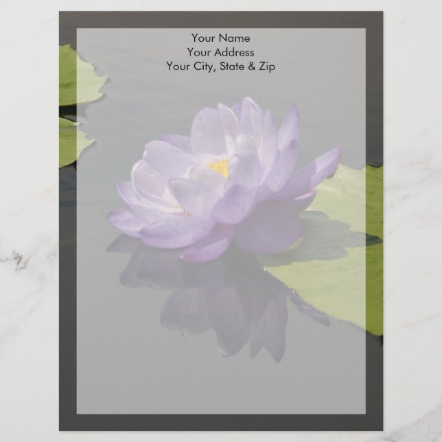En-tête De Lettre Customisable Fleur Nénuphar bleu violet Lotus (Devant)