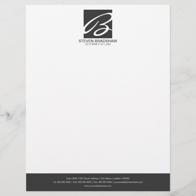 En-tête De Lettre Customisable Gris monographique professionnel (Devant)