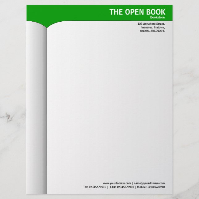 En-tête De Lettre Customisable Livre ouvert - Vert 009900 (Devant)